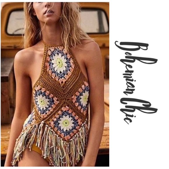 Free People Summer Of Love Crochet Knit Halter Top - Picture 5 of 9